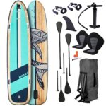 BRAST SUP Board Family | Aufblasbares Stand up Paddle Set XXL | 370x87x15cm bis 250kg | 7 Designs | inkl. Zubehör 2X Kajak-Sitz 2X Fußschlaufe 2X Paddel Pumpe Rucksack