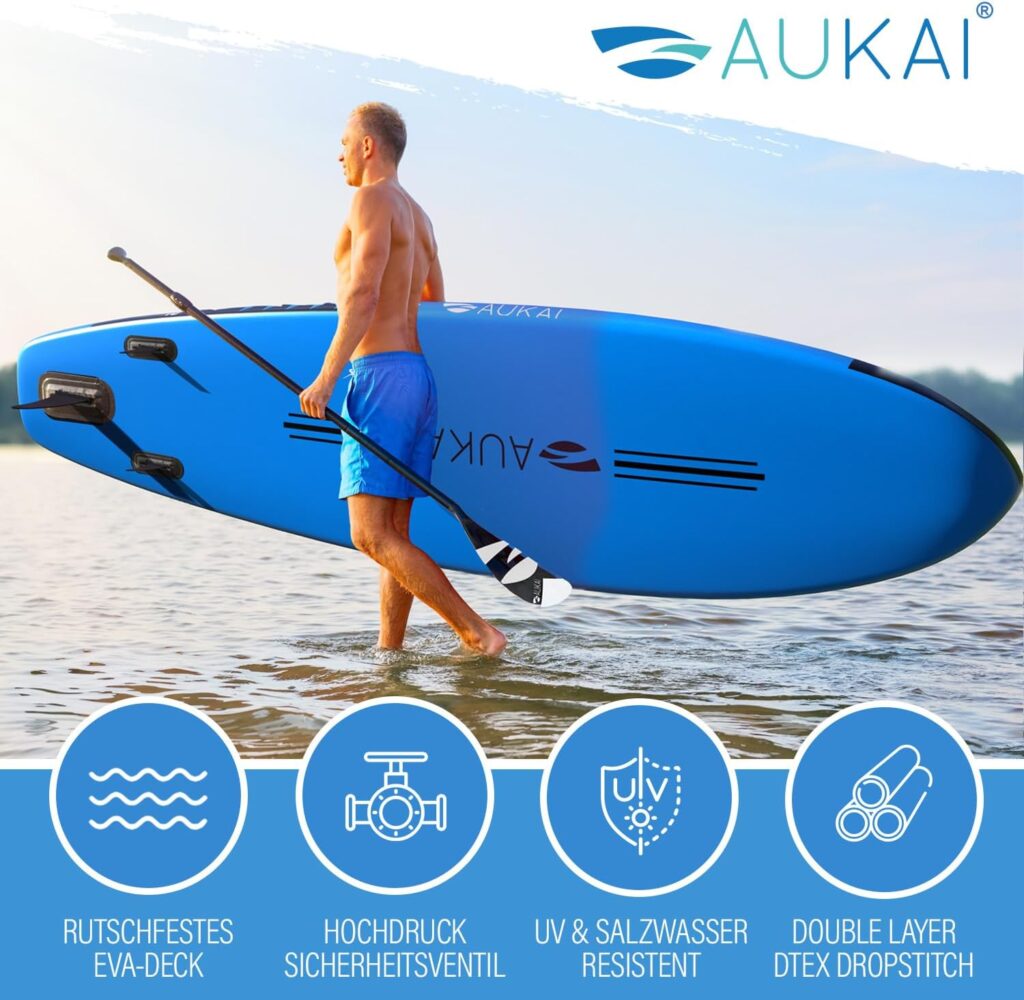 AUKAI SUP Board PRO 320cm | 2in1 Aufblasbares Stand up Paddle Set mit Kajak-Sitz | 5 Jahre Garantie | Komplettsett | Sitz, Action-Cam-Halterung, Pumpe