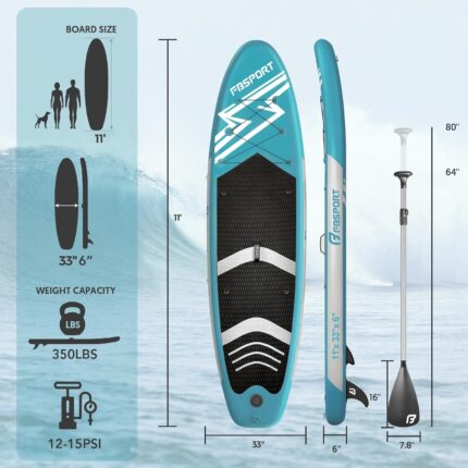 FBSPORT Aufblasbares SUP Board, Stand Up Paddling Board, Aufblasbare Stand Up Paddle Board für Stand-Up Paddling 15CM Dick, Surfbrett Kit mit Verstellbares Aluminium SUP Paddel+Pumpe