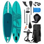 BRAST SUP Board Shark | Aufblasbares Stand up Paddle Set | 320x81x15cm | 8 Designs | 5 Jahre Garantie | inkl. Sonderzubehör | 2in1 Paddel Kajak-Sitz Action-Cam-Halterung Fußschlaufe Pumpe Rucksack