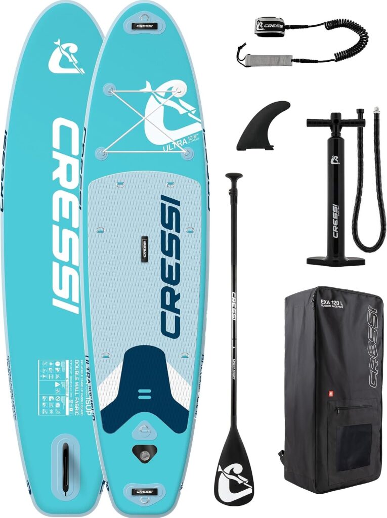 CRESSI seit 1946 - Ultra Isup/Kayak Set - Aufblasbares SUP Board für Erwachsene Große Stabilität Strapazierfähigkeit Komplett Zubehör Paddel Flosse Pumpe Leine Tasche - 320x81x8 cm Max 130 kg