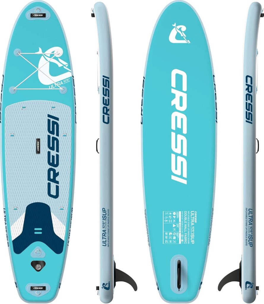 CRESSI seit 1946 - Ultra Isup/Kayak Set - Aufblasbares SUP Board für Erwachsene Große Stabilität Strapazierfähigkeit Komplett Zubehör Paddel Flosse Pumpe Leine Tasche - 320x81x8 cm Max 130 kg