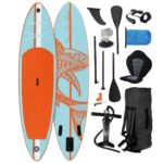 BRAST SUP Board Shark | Aufblasbares Stand up Paddle Set | 320x81x15cm | 8 Designs | 5 Jahre Garantie | inkl. Sonderzubehör | 2in1 Paddel Kajak-Sitz Action-Cam-Halterung Fußschlaufe Pumpe Rucksack