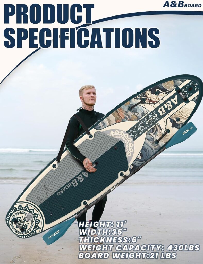 ABBOARD Stand Up Paddling Board Aufblasbar 335cm - Standup Paddle Board mit Premium Zubehör,SUP Board 200kg Tragkraft für 2 Personen Familien Anfänger
