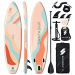 SantasupAufblasbares Stand Up Paddle Board 320/335cm Surfbrett SUP Komplettes Paddleboard Zubehör Verstellbares Paddel,Pumpe und Komplettes Zubehör SUP Board Set für Jugen und Erwachsene