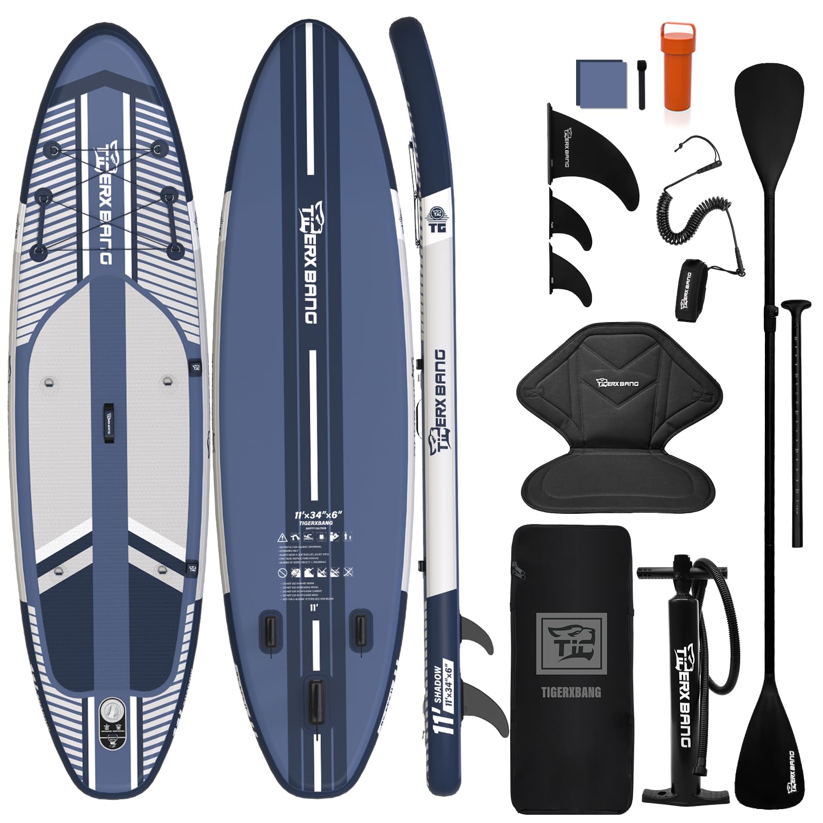 TIGERXBANG Aufblasbares Stand-Up-Paddle-Board mit Zubehör 335 × 86 × 15 cm, SUP Board für Erwachsene, Kollektion Shadow