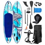 BRAST SUP Board Shark | Aufblasbares Stand up Paddle Set | 320x81x15cm | 8 Designs | 5 Jahre Garantie | inkl. Sonderzubehör | 2in1 Paddel Kajak-Sitz Action-Cam-Halterung Fußschlaufe Pumpe Rucksack