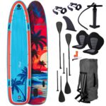 BRAST SUP Board Family | Aufblasbares Stand up Paddle Set XXL | 370x87x15cm bis 250kg | 7 Designs | inkl. Zubehör 2X Kajak-Sitz 2X Fußschlaufe 2X Paddel Pumpe Rucksack