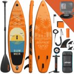 ALLPICK Premium SUP Board Set, Stand Up Paddling Board Aufblasbar, Mit Universal Kamerahalterung, Komplettes Zubehör, Verstellbares Paddel, Anfänger, Fortgeschrittene, 200kg