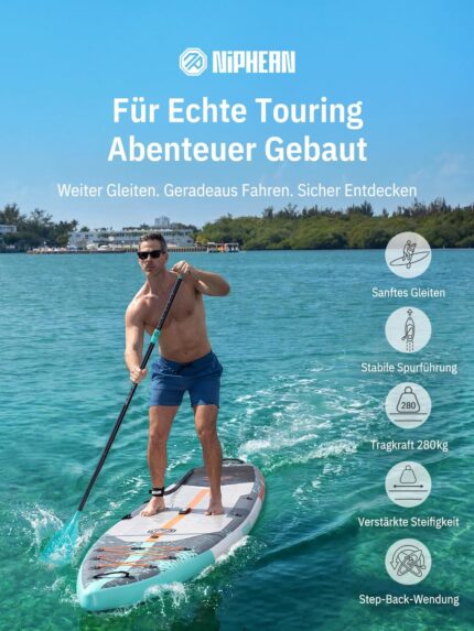 Niphean 380 cm Stand Up Paddling Board, 280 kg Tragfähigkeit Touring SUP Board mit Komplettem SUP-Zubehör&Kickpad, Stabiles Inflatable Paddle Board for Adults Racing-Surfing (Anfängerfreundlich)
