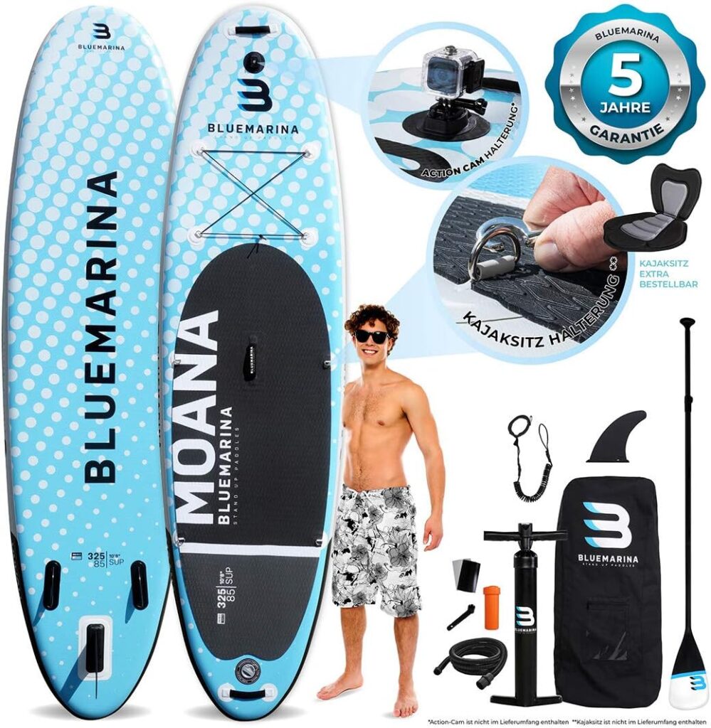 Bluemarina Stand Up Paddling Board Moana | 𝟓 𝐉𝐀𝐇𝐑𝐄 𝐆𝐀𝐑𝐀𝐍𝐓𝐈𝐄 - SUP Board - Stand Up Paddle - Standup Paddle Board - Surfbrett aufblasbar - 305x75x15 cm 130 kg | 325x85x15 cm 180 kg