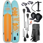BRAST SUP Board Family | Aufblasbares Stand up Paddle Set XXL | 370x87x15cm bis 250kg | 7 Designs | inkl. Zubehör 2X Kajak-Sitz 2X Fußschlaufe 2X Paddel Pumpe Rucksack