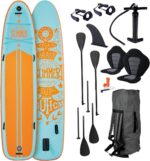 BRAST SUP Board Family | Aufblasbares Stand up Paddle Set XXL | 370x87x15cm bis 250kg | 7 Designs | inkl. Zubehör 2X Kajak-Sitz 2X Fußschlaufe 2X Paddel Pumpe Rucksack
