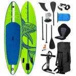 BRAST SUP Board Shark | Aufblasbares Stand up Paddle Set | 320x81x15cm | 8 Designs | 5 Jahre Garantie | inkl. Sonderzubehör | 2in1 Paddel Kajak-Sitz Action-Cam-Halterung Fußschlaufe Pumpe Rucksack