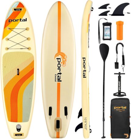 Portal Stand Up Paddle Board, 10'6x33x6 Aufblasbare Paddle Boards mit SUP-Zubehör inklusive Tragetasche, Handpumpe, Paddel, Leine, Flosse, Reparaturset, wasserdichte Handyhülle