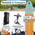 BRAST SUP Board Family | Aufblasbares Stand up Paddle Set XXL | 370x87x15cm bis 250kg | 7 Designs | inkl. Zubehör 2X Kajak-Sitz 2X Fußschlaufe 2X Paddel Pumpe Rucksack