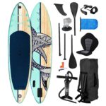 BRAST SUP Board Shark | Aufblasbares Stand up Paddle Set | 320x81x15cm | 8 Designs | 5 Jahre Garantie | inkl. Sonderzubehör | 2in1 Paddel Kajak-Sitz Action-Cam-Halterung Fußschlaufe Pumpe Rucksack