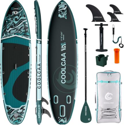 COOLCAA SUP Board, 355cm (Extra Groß) Stand Up Paddling Board, Aufblasbares Stand-Up Paddle Board mit 86cm Extra Breit, Fishing Paddleboard mit Zubehör & Tragetasche für Adults, 222 kg