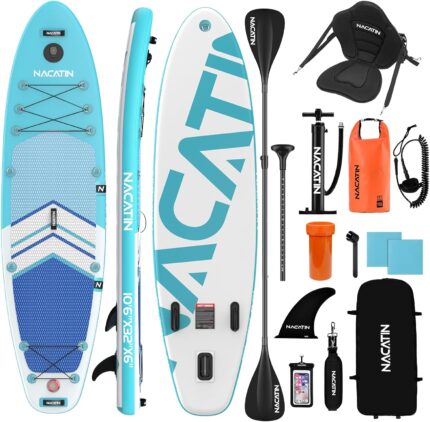 NACATIN 320cm (10ft 6in) aufblasbares SUP Board mit Sitz für Erwachsene, Stand Up Paddling Board mit Doppelpaddel, Kajaksitz, Rucksack, Tragegurt, Trockentasche, Reparaturset, für See, Fluss, Yoga