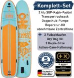 BRAST SUP Board Family | Aufblasbares Stand up Paddle Set XXL | 370x87x15cm bis 250kg | 7 Designs | inkl. Zubehör 2X Kajak-Sitz 2X Fußschlaufe 2X Paddel Pumpe Rucksack