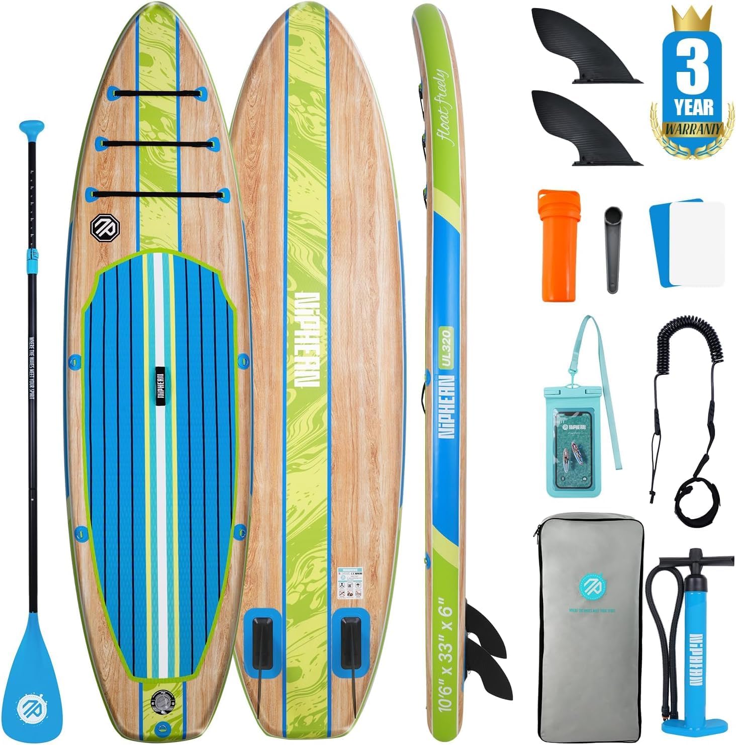 71tLjmcjjSL._AC_SL1481 Niphean 320cm Stand Up Paddling Board, Ultraleicht SUP Board mit SUP Zubehör, Rutschfestem Deck, Tragbares Lite Paddle Board Ultimative Stabilität für Jugendliche&Erwachsene Langstreckenabenteuer