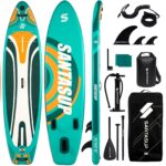 SantasupAufblasbares Stand Up Paddle Board 320/335cm Surfbrett SUP Komplettes Paddleboard Zubehör Verstellbares Paddel,Pumpe und Komplettes Zubehör SUP Board Set für Jugen und Erwachsene