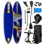 BRAST SUP Board Shark | Aufblasbares Stand up Paddle Set | 320x81x15cm | 8 Designs | 5 Jahre Garantie | inkl. Sonderzubehör | 2in1 Paddel Kajak-Sitz Action-Cam-Halterung Fußschlaufe Pumpe Rucksack