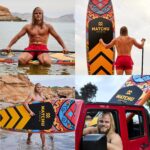 MATCHU - SUP Board - Stand Up Paddle - Komplettset - Aufblasbar - Inkl. Rucksack, Handpumpe mit Manometer, Leash, Sitz, verstellbares und Paddel - 320 x 81 x 15 cm - 150 kg Belastbar