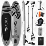AUKAI SUP Board PRO 320cm | 2in1 Aufblasbares Stand up Paddle Set mit Kajak-Sitz | 5 Jahre Garantie | Komplettsett | Sitz, Action-Cam-Halterung, Pumpe