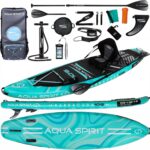 Aqua Spirit Sup Board mit Sitz | Kajak Aufblasbar Barracuda Stand Up Paddling Board 320x81x15cm Für Standup Paddle Board bis 150KG mit Sup Sitz, Doppelpaddel, Pumpe, Tasche & Zubehör Sup Set