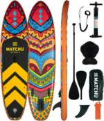 MATCHU - SUP Board - Stand Up Paddle - Komplettset - Aufblasbar - Inkl. Rucksack, Handpumpe mit Manometer, Leash, Sitz, verstellbares und Paddel - 320 x 81 x 15 cm - 150 kg Belastbar