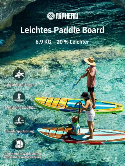 Niphean 320cm Stand Up Paddling Board, Ultraleicht SUP Board mit SUP Zubehör, Rutschfestem Deck, Tragbares Lite Paddle Board Ultimative Stabilität für Jugendliche&Erwachsene Langstreckenabenteuer
