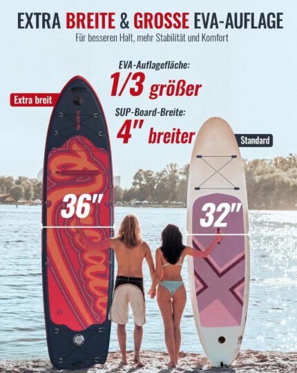 NACATIN 366cm (12ft) aufblasbares SUP Board mit Sitz, breites 91cm (36in) Stand Up Paddling Board für Erwachsene & Familie, mit Einzel-/Doppelpaddel, Kajaksitz, stabiles breites Deck für Anfänger