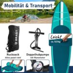 BRAST SUP Board Shark | Aufblasbares Stand up Paddle Set | 320x81x15cm | 8 Designs | 5 Jahre Garantie | inkl. Sonderzubehör | 2in1 Paddel Kajak-Sitz Action-Cam-Halterung Fußschlaufe Pumpe Rucksack