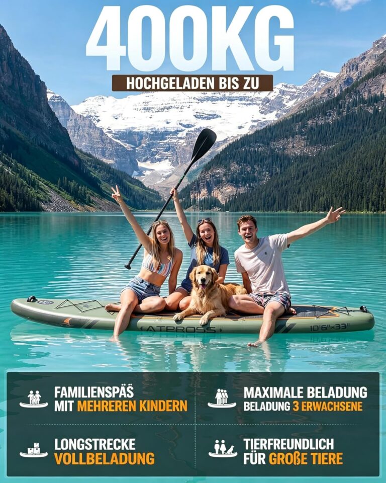 Stand Up Paddling Board, 320cm Stand Up Paddle mit Reichhaltigem Zubehör, SUP Board 200kg Tragkraft mit Eva-Rutschfestem Deck, Aufblasbare Paddleboard Geeignet für Erwachsene