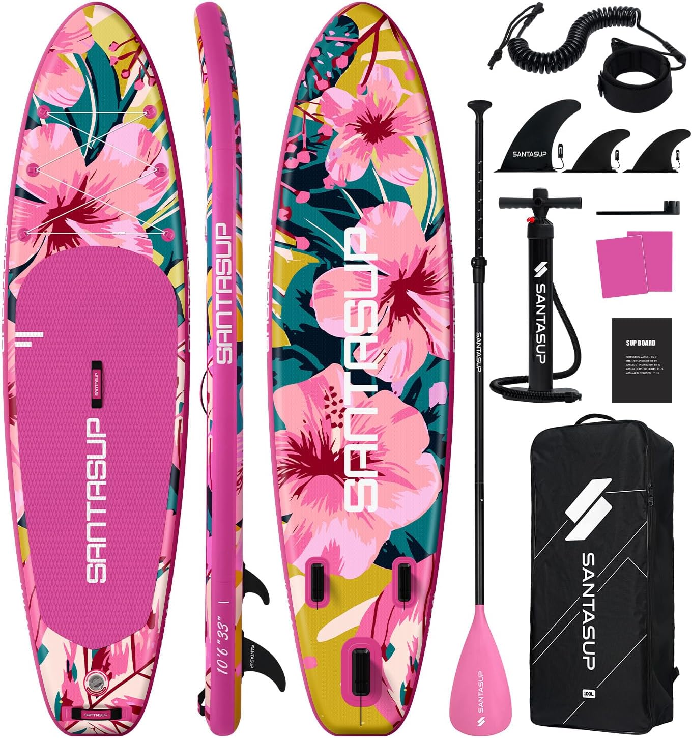81ZtMETgsHL._AC_SL1500 SantasupAufblasbares Stand Up Paddle Board 320/335cm Surfbrett SUP Komplettes Paddleboard Zubehör Verstellbares Paddel,Pumpe und Komplettes Zubehör SUP Board Set für Jugen und Erwachsene