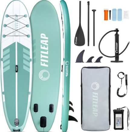 Fitleap Premium Stand Up Paddle Board aufblasbar - SUP Board Set mit Hochdruckpumpe, verstellbarem Paddel und Rucksack - Ideal für Anfänger und Profis - Perfekt für Yoga, Surfen und Wassersport