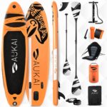 AUKAI SUP Board PRO 320cm | 2in1 Aufblasbares Stand up Paddle Set mit Kajak-Sitz | 5 Jahre Garantie | Komplettsett | Sitz, Action-Cam-Halterung, Pumpe