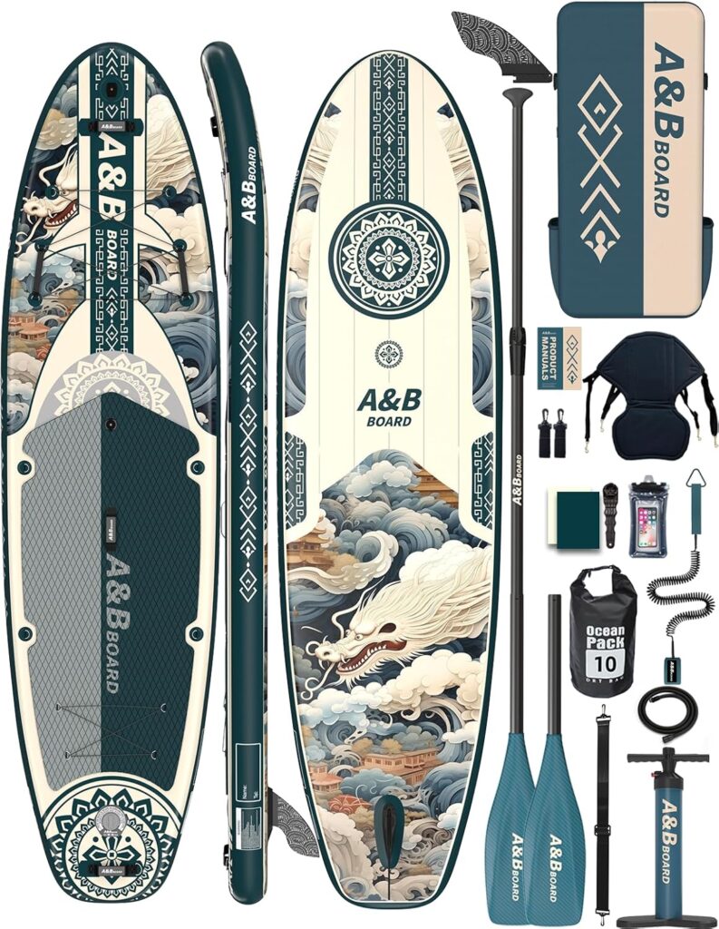 ABBOARD Stand Up Paddling Board Aufblasbar 335cm - Standup Paddle Board mit Premium Zubehör,SUP Board 200kg Tragkraft für 2 Personen Familien Anfänger