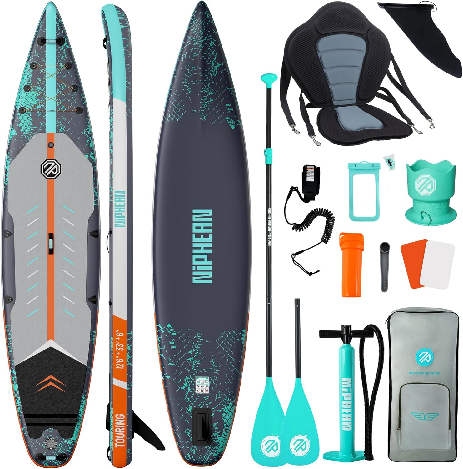 81vd1ZSeawL._AC_SL1500 Niphean 380 cm Stand Up Paddling Board, 280 kg Tragfähigkeit Touring SUP Board mit Komplettem SUP-Zubehör&Kickpad, Stabiles Inflatable Paddle Board for Adults Racing-Surfing (Anfängerfreundlich)