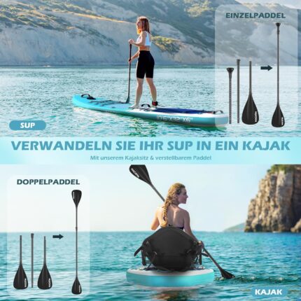 NACATIN 320cm (10ft 6in) aufblasbares SUP Board mit Sitz für Erwachsene, Stand Up Paddling Board mit Doppelpaddel, Kajaksitz, Rucksack, Tragegurt, Trockentasche, Reparaturset, für See, Fluss, Yoga